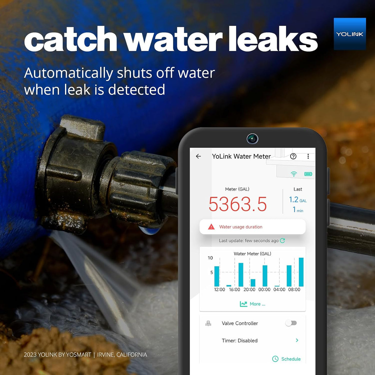 Flowsmart NSF Water Meter, Smart Water Usage Monitor and Water Leak Detection: 0.75 Inch Advanced Smart Home Water Meter, Hub Included, YS1603+YS5007