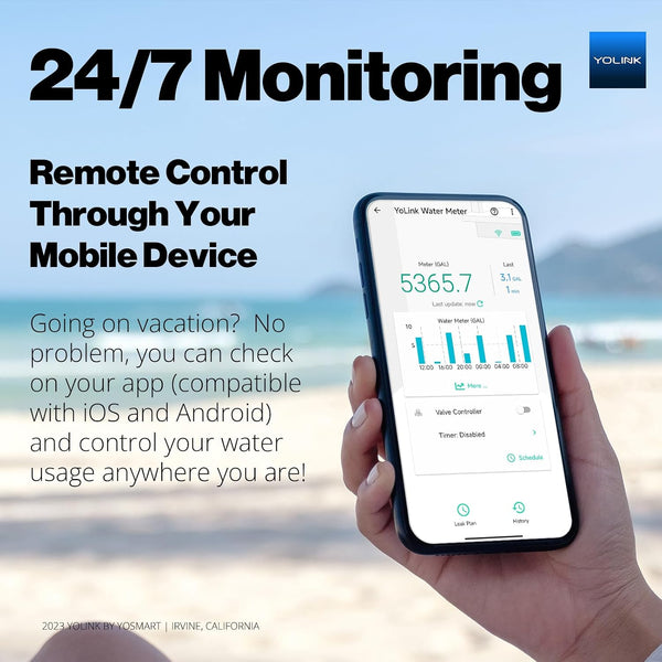 Flowsmart NSF Water Meter, Smart Water Usage Monitor and Water Leak Detection: 0.75 Inch Advanced Smart Home Water Meter, Hub Included, YS1603+YS5007